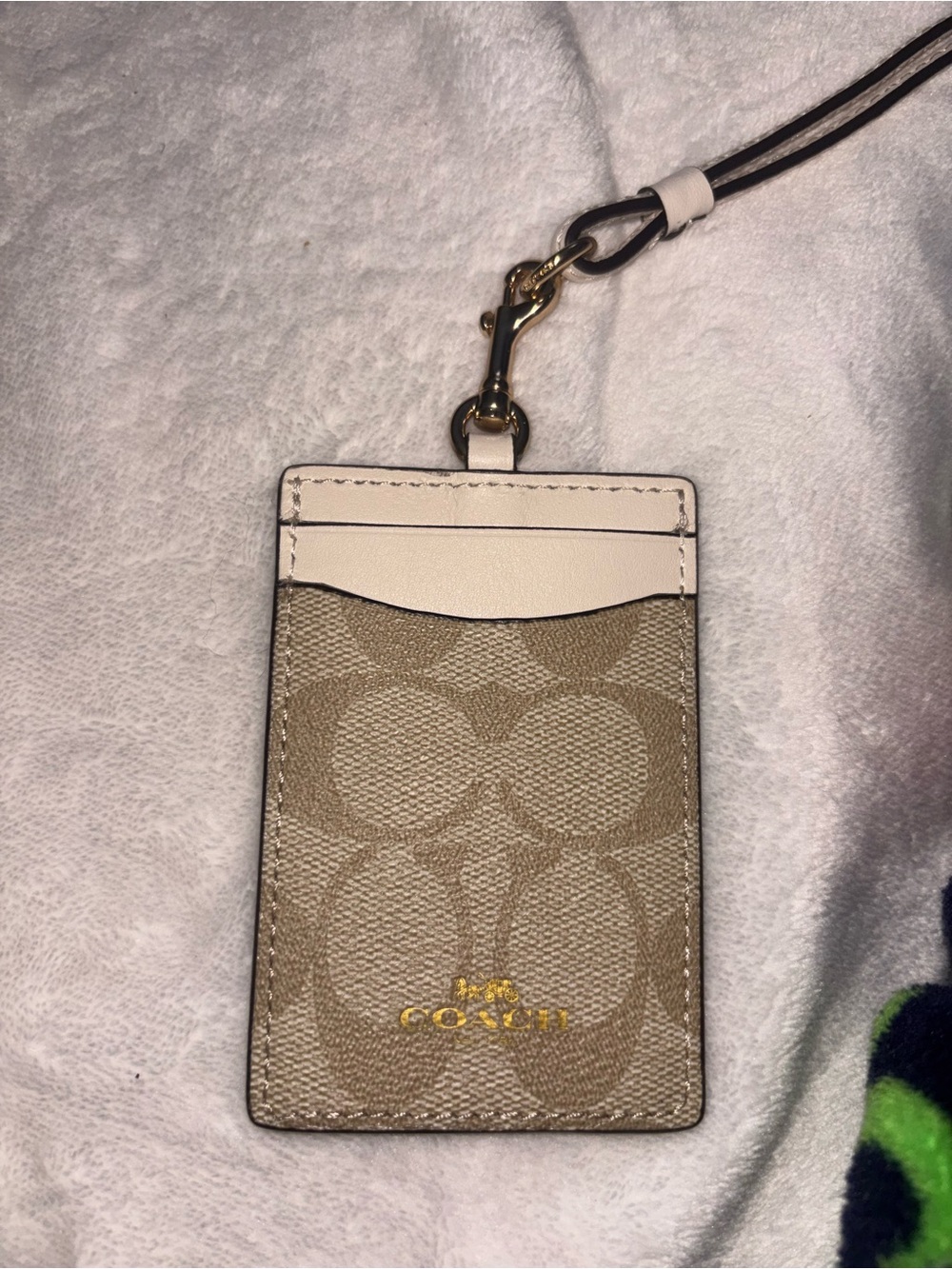 Coach Signature Lanyard Card Holder in Khaki & Chalk